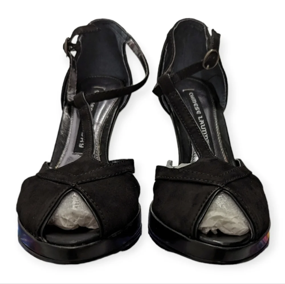 Chinese Laundry Heels Nyrvana Black Suede Open Toe Strappy High Heels NEW NIB - Picture 4 of 7